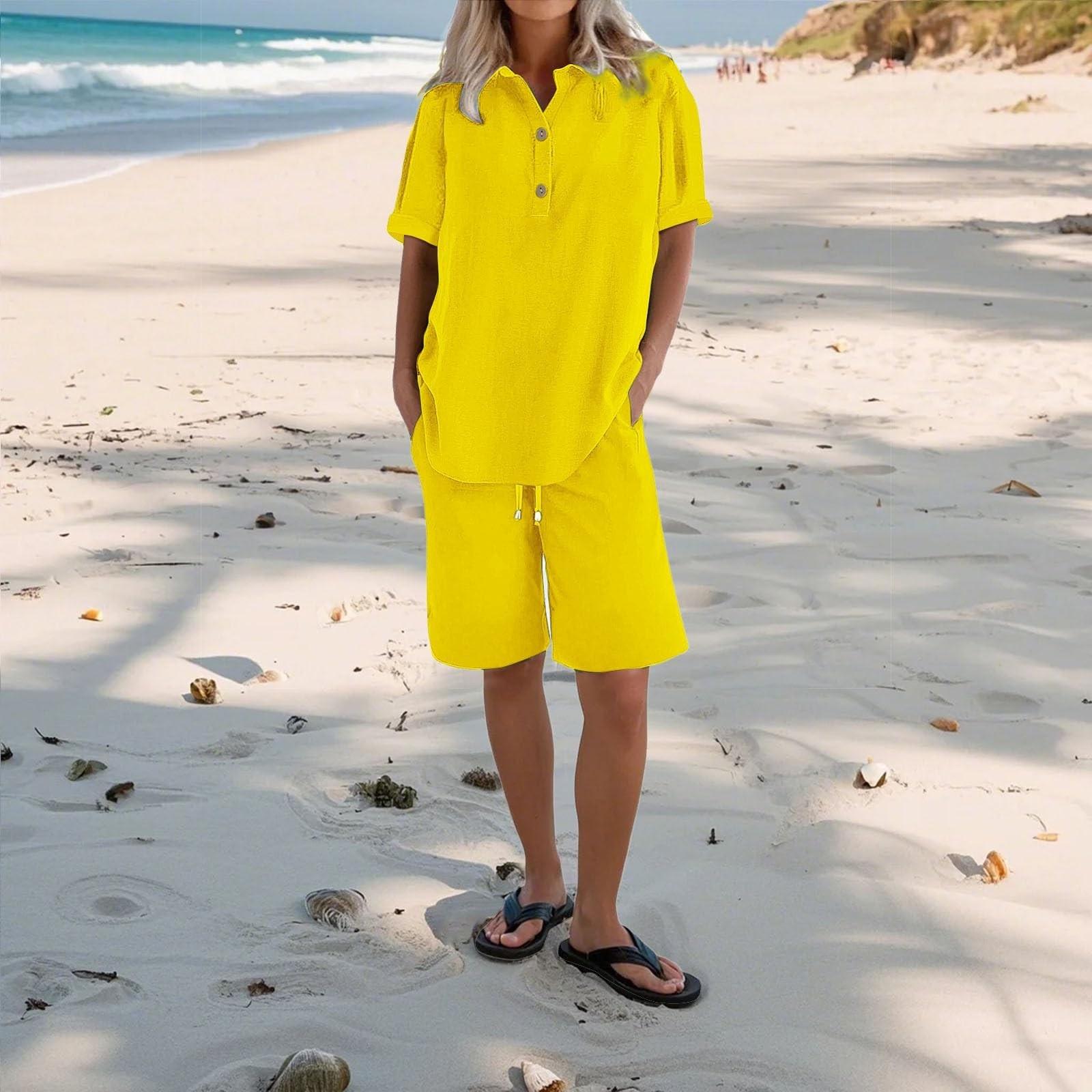 

Женский повседневный брючный костюм Модный женский топ Однотонный комплект из двух предметов XL жёлтый