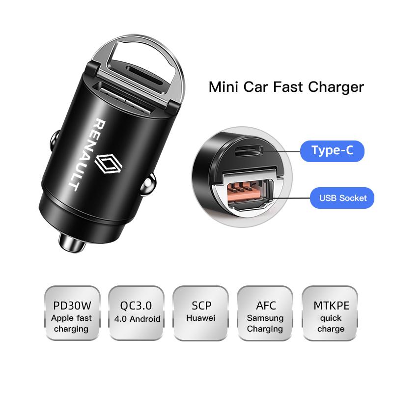 

For Renault 2026 New Hub Caps 30W Fast Charger USB Type-C Interface Car Accessories For Renault QM6 Clio Kadjar Scenic Koleos Me
