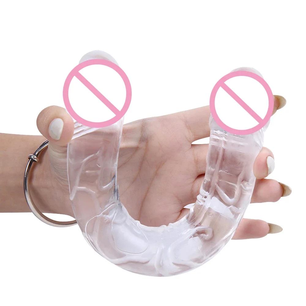 Dildo s dvojitou hlavou Long Jelly Realistic Dildo Dildo s dvojitým koncem Flexibilní velký penis pro ženy Sexuální hračky s masturbátorem pro lesbičky