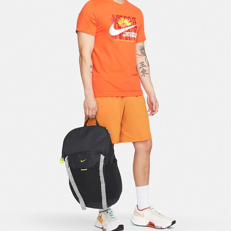 New Nike Fabric Backpack Regular Men's Black & Fine Gray & Atomic Green DJ9677-010