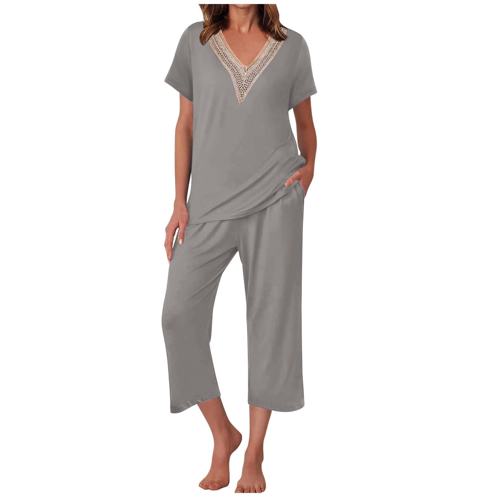 

Женские летние пижамные комплекты, плиссированная одежда для сна, женская ночная рубашка с короткими рукавами, брюки три четверти с карманами L