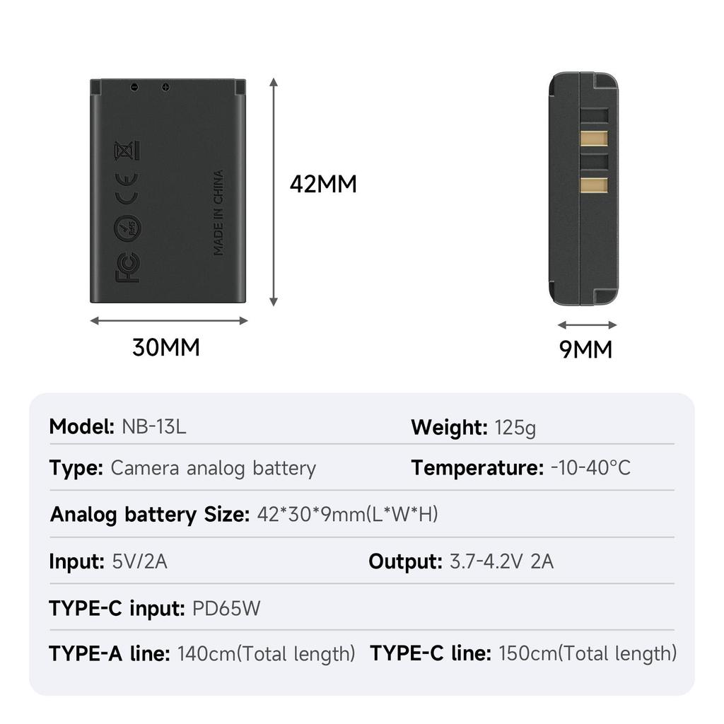 Batterie factice NB-13L pour Canon PowerShot G5X G7X G9X G7X Mark ll G9X Mark ll SX620 SX720 SX730 HS
