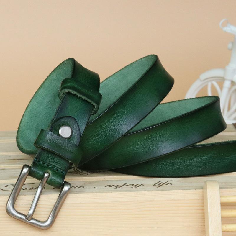 Vintage Leather Belt Genuine Leather Denim Top Layer Cowhide Women's Belt Korean Style Casual Thin Pin Buckle Belt
