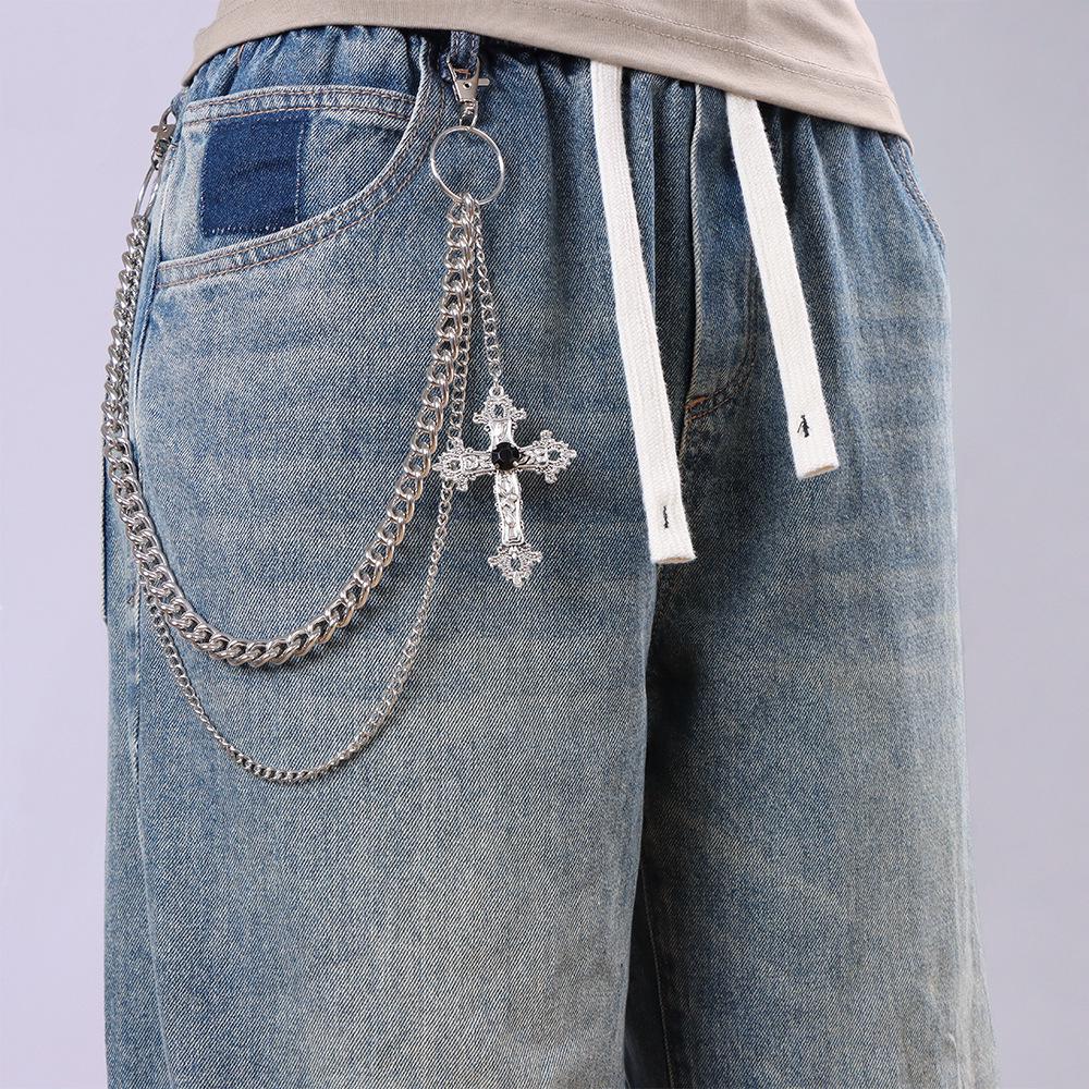 Punk Style Double-Layer Cross Pendant Metal Chain: Versatile European & American Hip Hop Pants Accessory