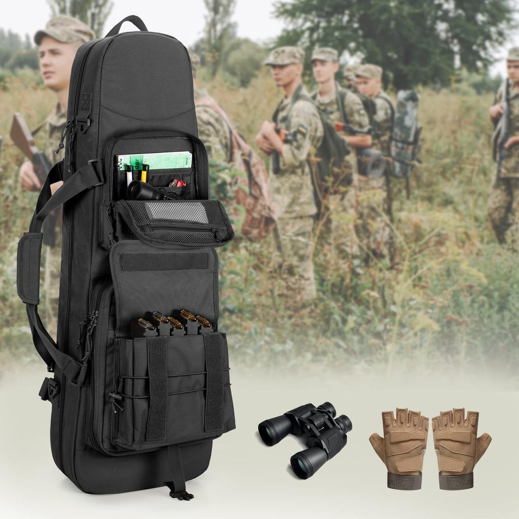 DSLEAF Gun Case, Holds Two Guns, Fits 32-inch/80cm Rifles, Rifle Bag, Backpack, Double Rifle Case, Large Capacity Gun Bag (Black)