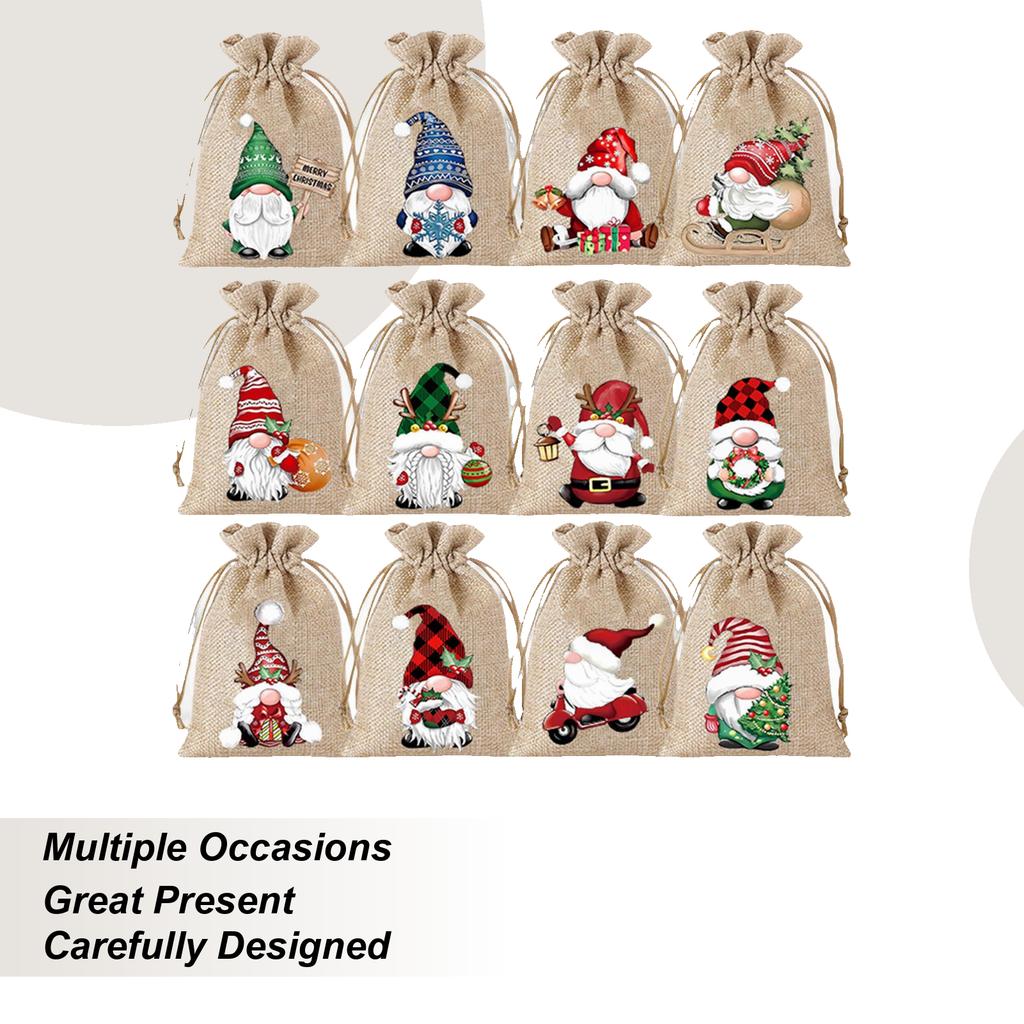 Small Burlap Bags 12 Pieces Burlap Reusable Drawstring Decor Christmas Advent Bags for Halloween Thanksgiving Home Holiday New