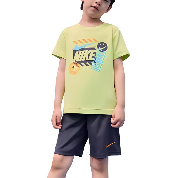 Nike Letter Logo Print Round Neck Short Sleeve T-Shirt Straight Leg Shorts Casual Sports Set Kids Sets FQ0541-015