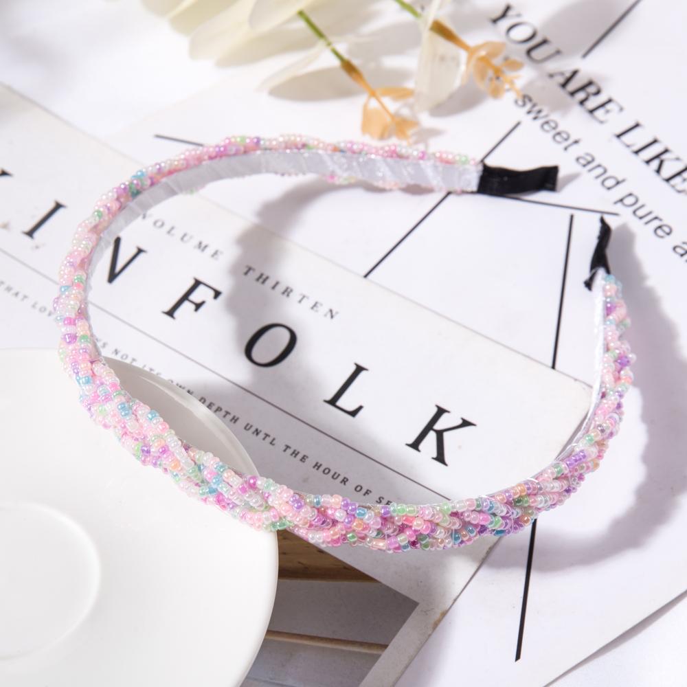 Retro Handgemacht Perlen Haarband Elastisches Damen Stirnband Haarschmuck Metall Kristall Zopf Kopfbänder Mädchen Haarreifen Kopfschmuck
