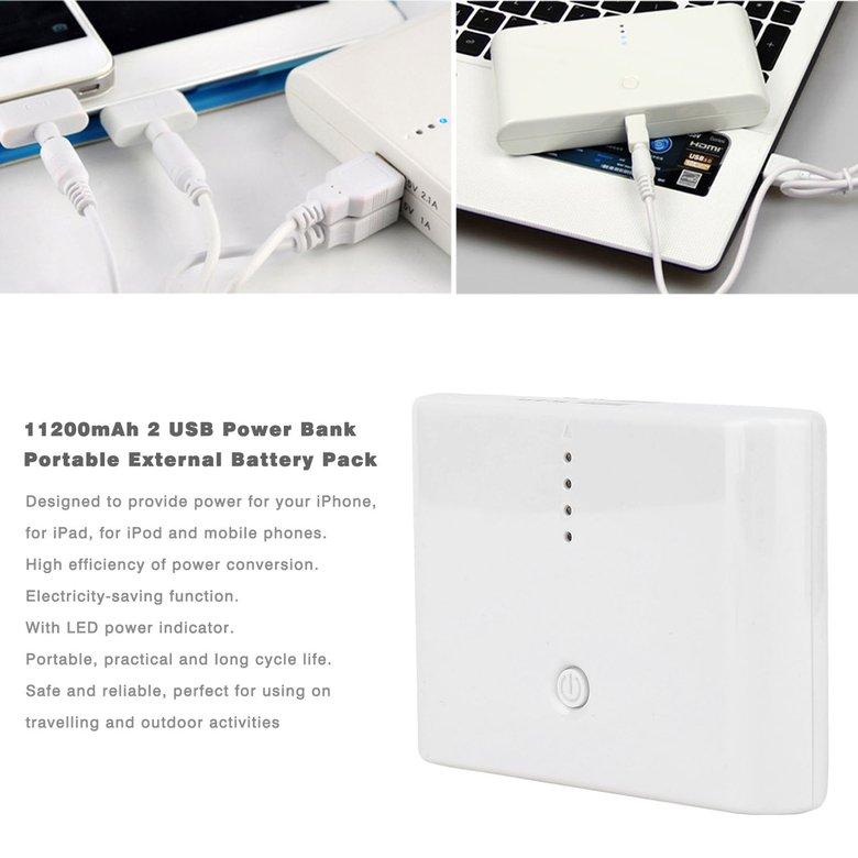11200Mah 2 Usb Power Bank Portable External Battery Pack For Ipad
