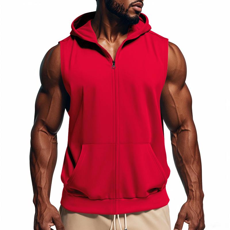 

Men s Summer Hooded Zipper Tank Tops Casual Fitness Sports Vest Zipper Sleeveless Cardigan Tees Tops Male Running Vest XS красный