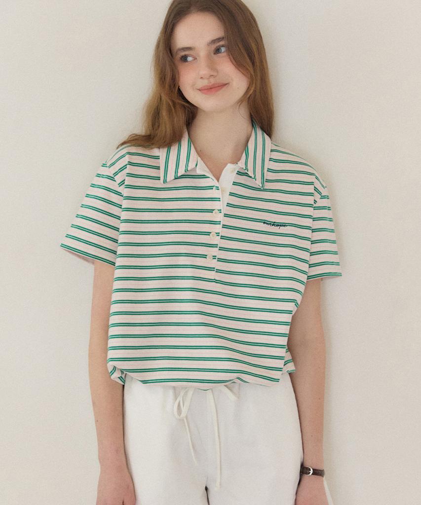 OURHOPE Sorbet Stripe Pique T-Shirt - White