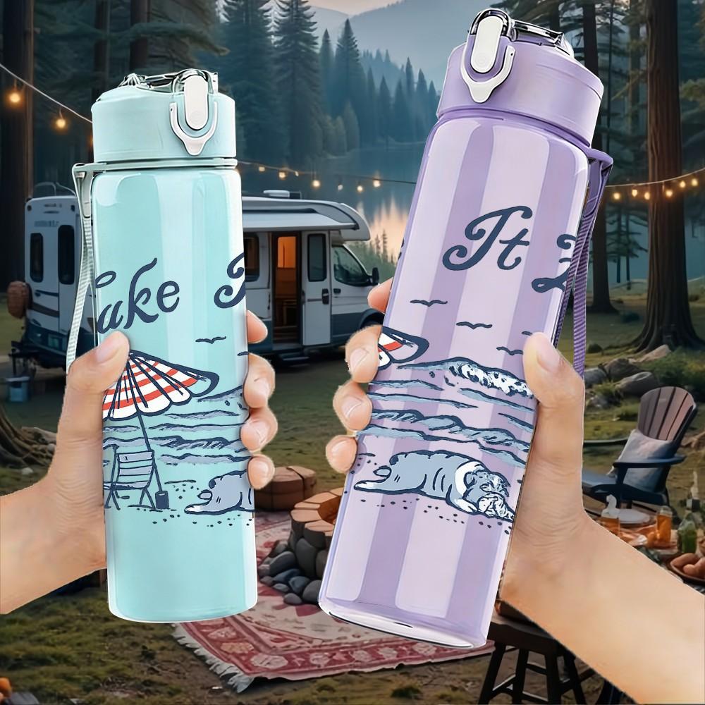1PC Take It Easy Sea Boat Retro Print 750ml Color Plastic Sports Water Bottle Leakproof Flip Straw Lid Suitable for Sports Office Home Use