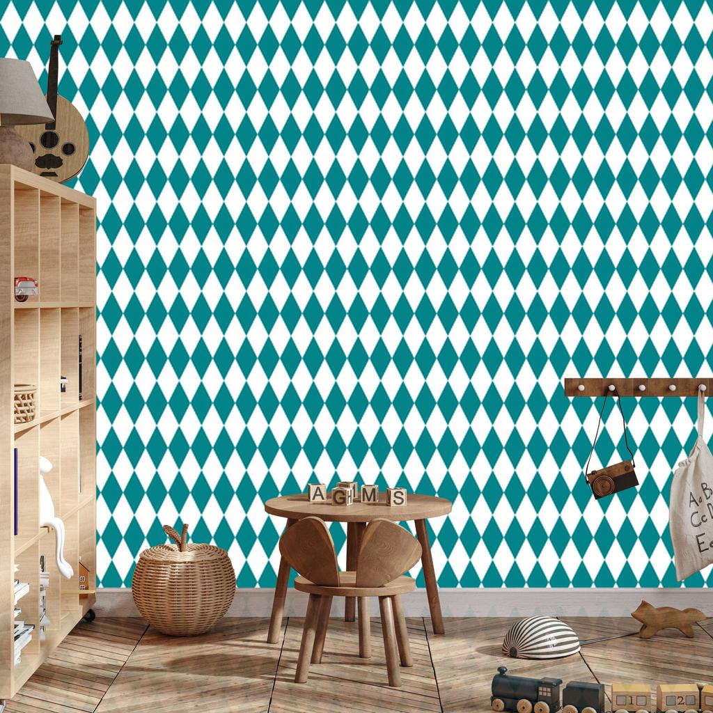 Harlequin Diamonds Wallpaper Turquoise, White and Celadon 50x1000