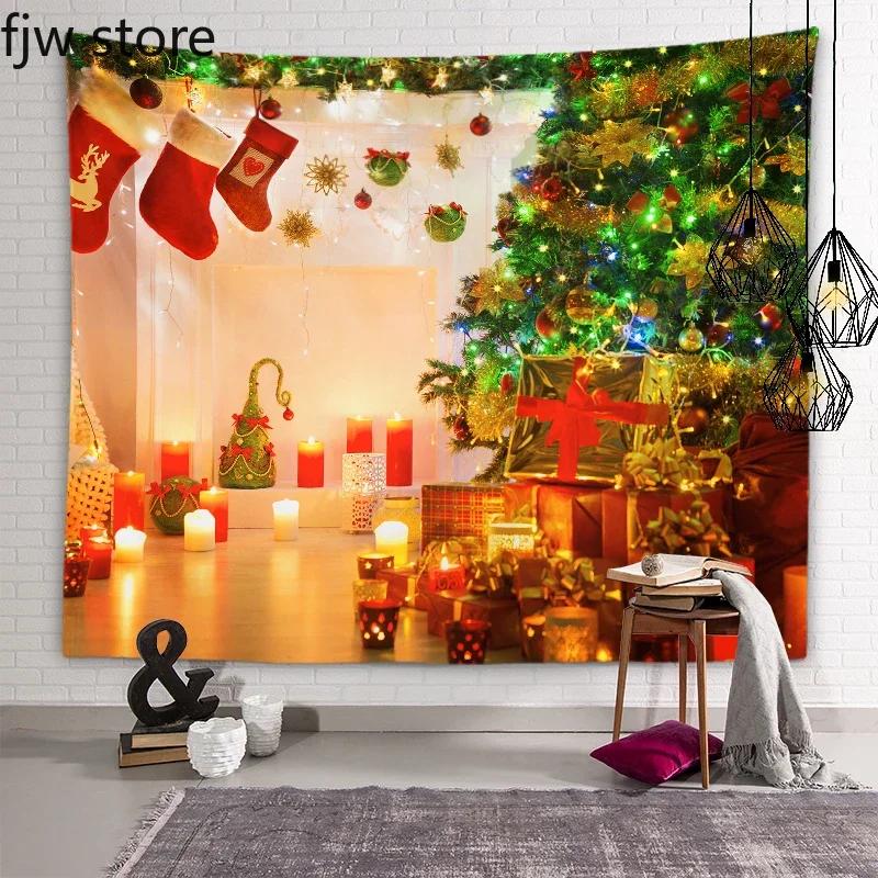 Рождественский Новый год Декор Гобелен Дерево Печь Свеча Настенная Живопись Комната — фото 12