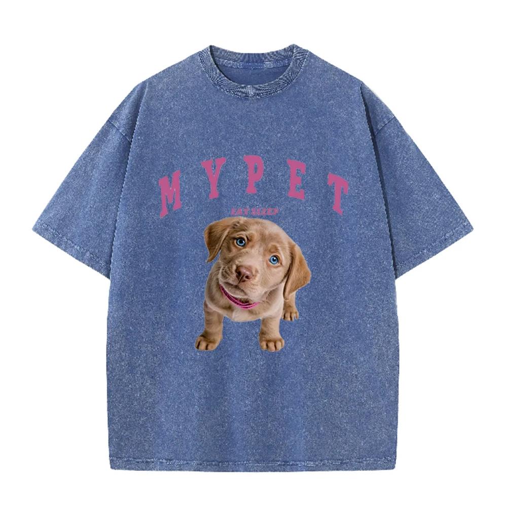 2026 Vintage Washed Black Cute Labrador Puppy My Pet Letter Graphic T Shirt Animal Print Oversized Casual Short Sleeve Tee