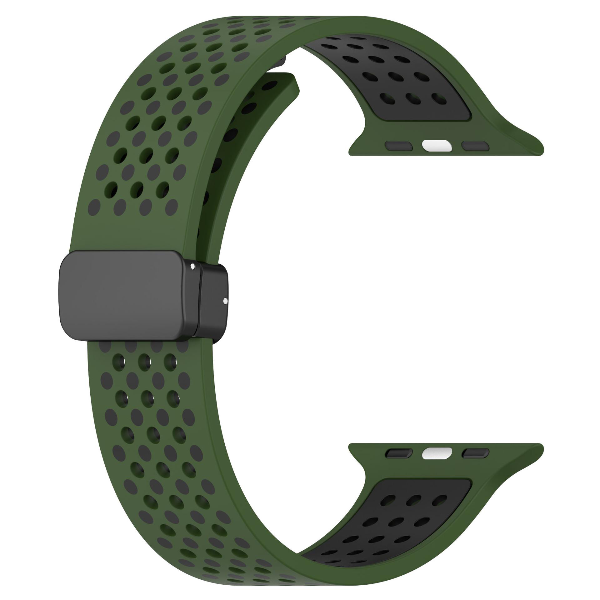 

KALEBOL Magnetic Silicone Strap for Apple Watch Series 10 9 8 7 SE 6 5 4 3 2 1 42mm 41mm 40mm 38mm Dual Color Watch Band Army Green Black