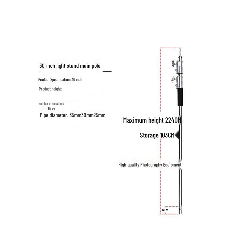 Photography C-Type Light Stand, Stainless Steel, 2.8m & 4m, with Spring Buffer and Three-Way Head Design.