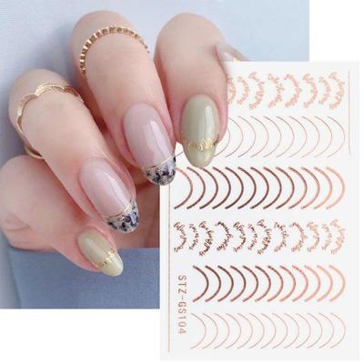 Gold 3D Nagelaufkleber Kurve Streifen Linien Nägel Aufkleber Farbverlauf Klebestreifen Klebeband Nagelfolie Nail Art Aufkleber Silber