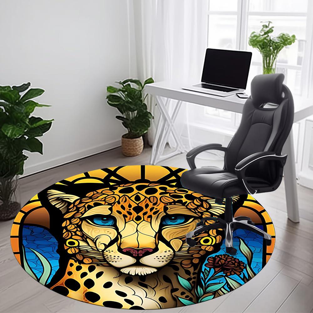 1PCCheetah StainedGlass Office Round Area Rug,  Mat Suitable For Office, Under Office Chairs Bedroom Living Room Home Decor, Room Deco