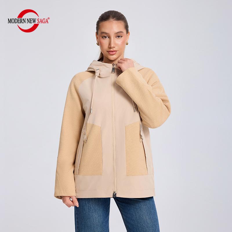 Women Jacket MODERN NEW SAGA Spring Women Coat Brand Autumn Lady Trench Coat Hooded Windbreaker Plus Size Patchwork