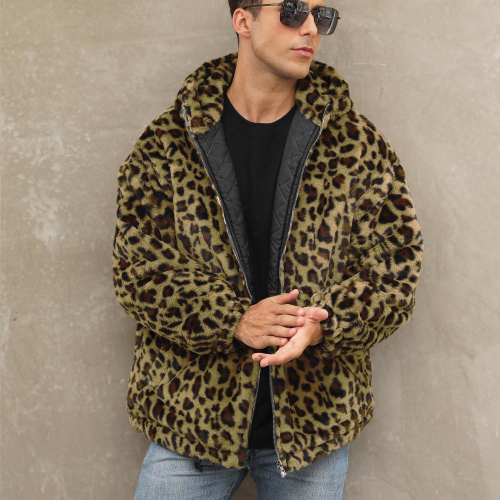 Fashion Warm Winter Jacket Men coat woman Hooded faux Fur Leopard Casual Slim Parka Men's Winter Coat