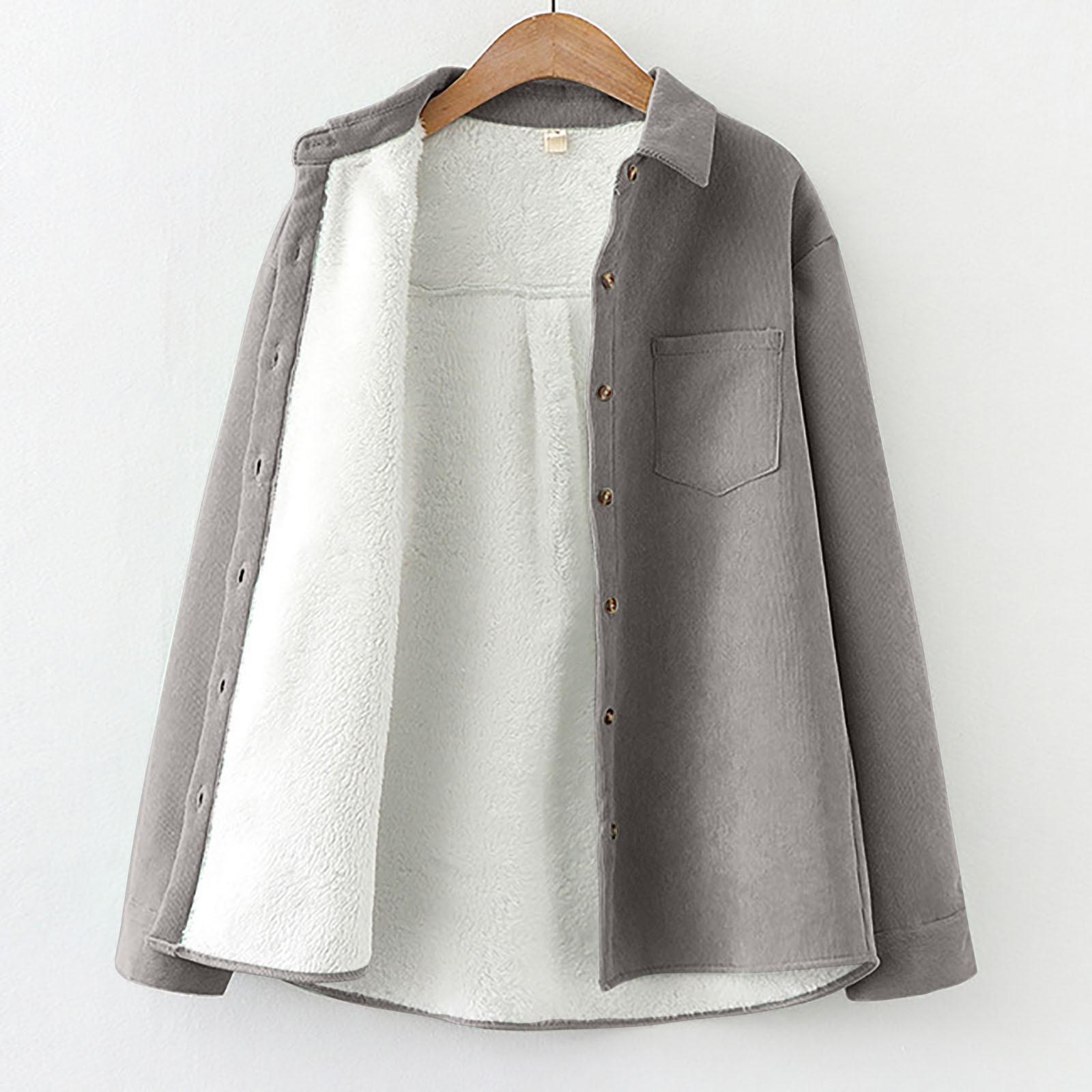 

Женская И Зимняя Однотонная Ретро Свободная Утепленная Рубашка с Длинным Рукавом M