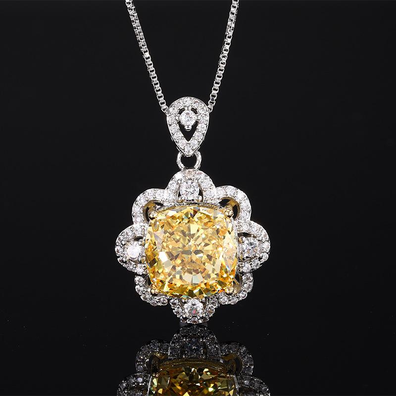 Jewelry High Carbon Diamond Ice Flower Cut Copper Inlaid Yellow Diamond Set Female Lead 12 * 12 * 8 * 8