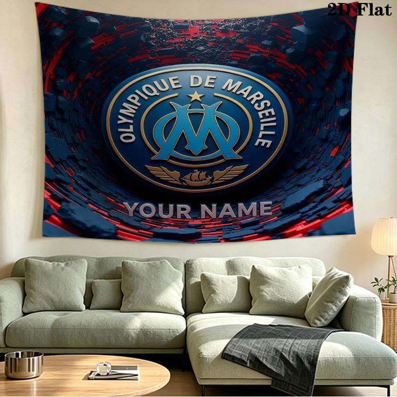 Custom Name Olympique De Marseille Printed Tapestry – Wall Hanging for Bedrooms, Dorms, and Home Decor