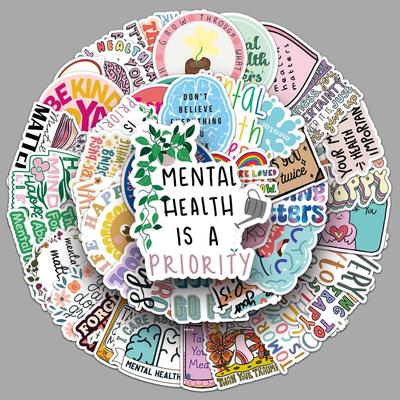 50 Waterproof Mental Health Journal Stickers: Creative English Designs for Deco, Cards, Phone Cases, and Suitcases