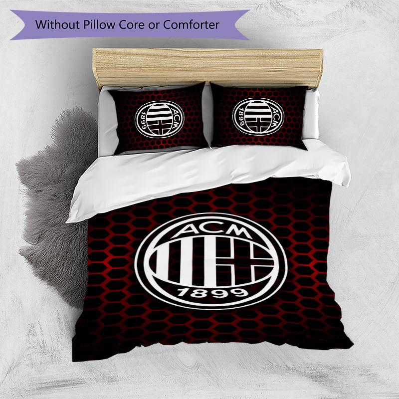 Set Lenzuola Stampa AC Milan 3 Pezzi Morbido Delicato sulla Pelle Lavabile Copripiumino e Federe Set Stagione Unica Camera da Letto