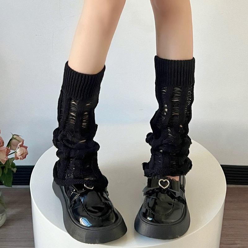 Y2k Hole Leg Warmers White Pile Socks Women Trumpet Leg Covers Jk Calf Socks Gothic Black Punk Japanese Boot Cuffs Slouch Socks
