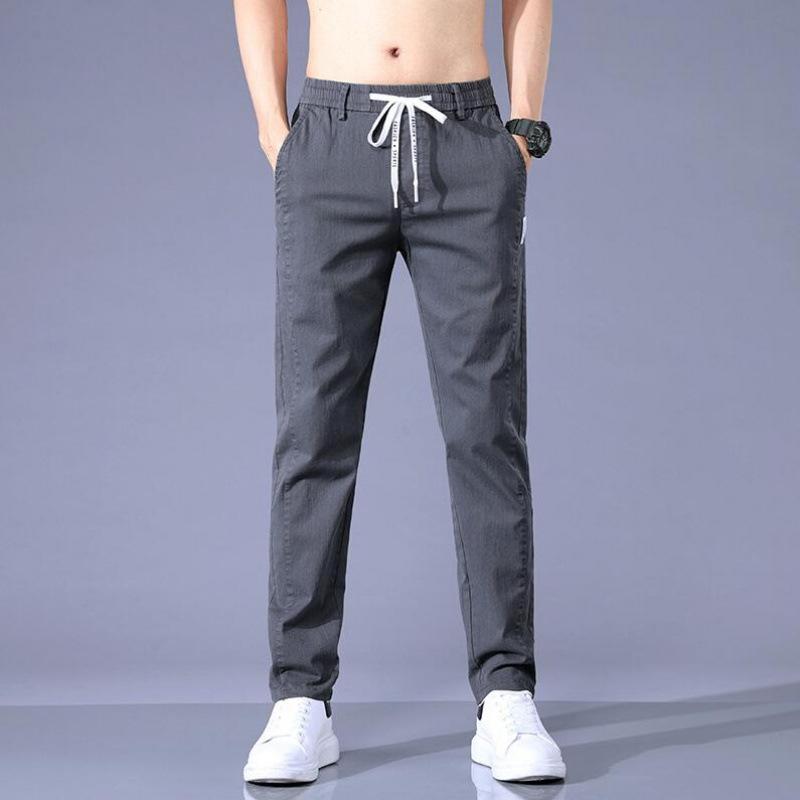 Spring Summer Men's Casual Pants Fashion Thin Elastic Waist Korean Style Business Slim Straight Trousers Blue Gray Green Khaki