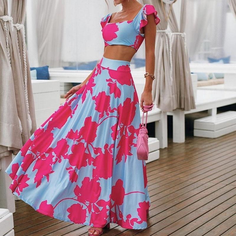 Spring and summer new European and American women's clothing fashion digital printing off-the-shoulder dress sleeveless skirt
