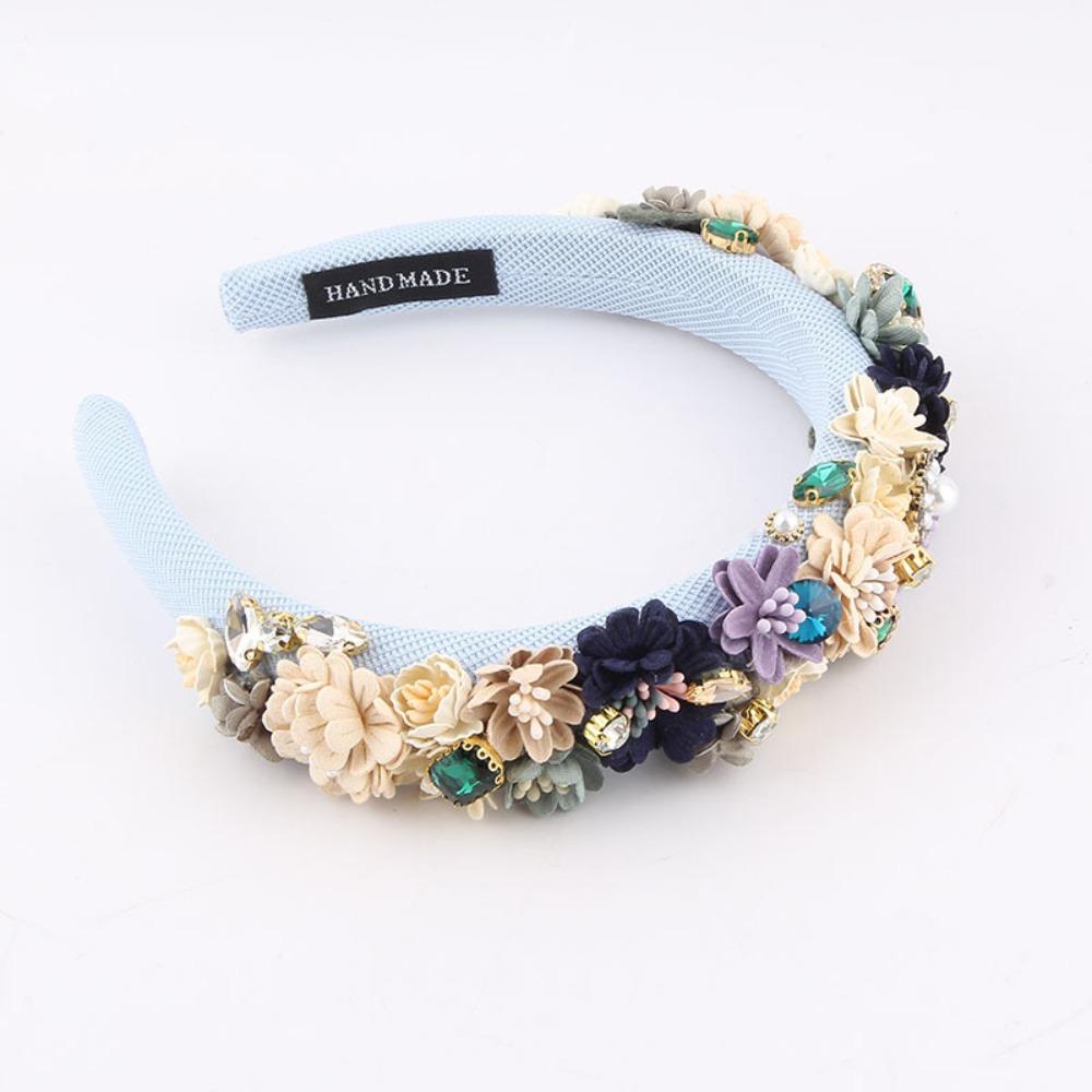 Handmade Sponge Dried Flower Headband Rhinestone Flower Hair Band For Women Girl