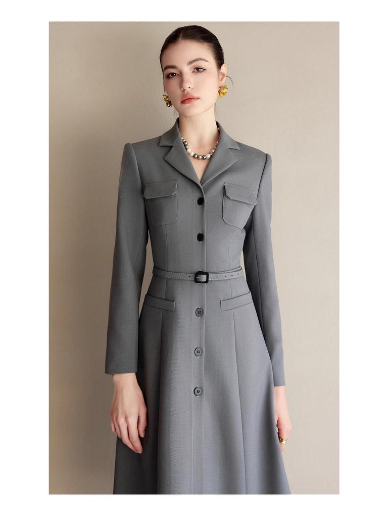 Women's Gray Mid-Length Lapel Dress Suit - Spring Fashion Collection