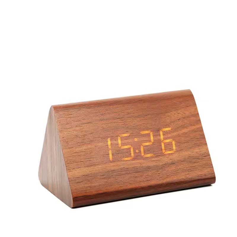 Alarm Clock LED Digital Wooden USB/AAA Powered Table Watch with Temperature Wireless Charging Electronic Desk Clocks