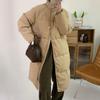 Women's Korean Style Mid-Length Down Jacket - Solid Color, Stand-Up Collar, Loose Fit, Warm Winter Coat.