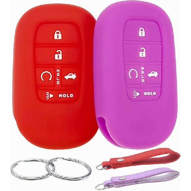 Silicone Rubber Key Fob Cover Compatible with (5 Buttons) -2025 Honda Accord Civic HR-V CR-V Pilot Sport SI EX EX-L Touring (Black Pink)
