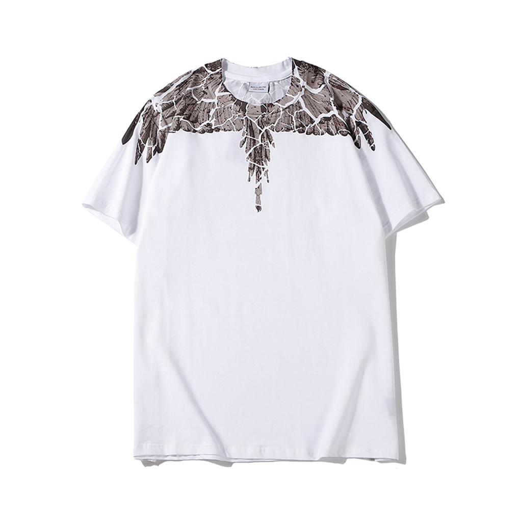 Marcelo Classic Phantom Wings Short Sleeve T-Shirt with Colorful Feathers and Lightning Design