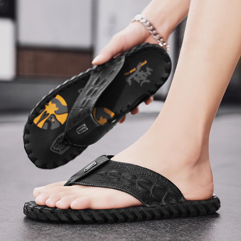 Fashion Fashionable Male Walking Shoes Summer Mens Leather Beach Flip Flops Summer New Arrival Flat Non-Slip Breathable Male Slippers