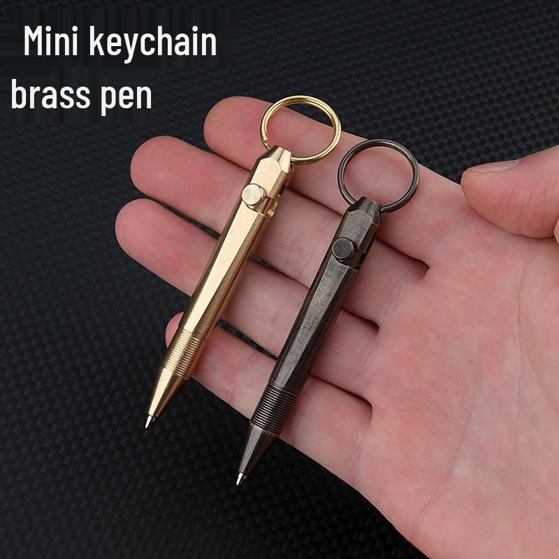 Mini Brass Keychain Pen - Portable Pocket Gel Ballpoint for Travel, Signatures, and Gifts
