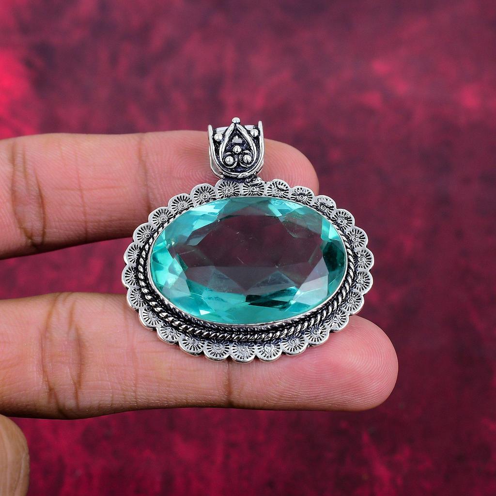 Aqua Apatite Pendant, 925 Solid Sterling Silver Pendant Handmade Gemstone Jewelry, Gifts For Wife Brand New Pendant