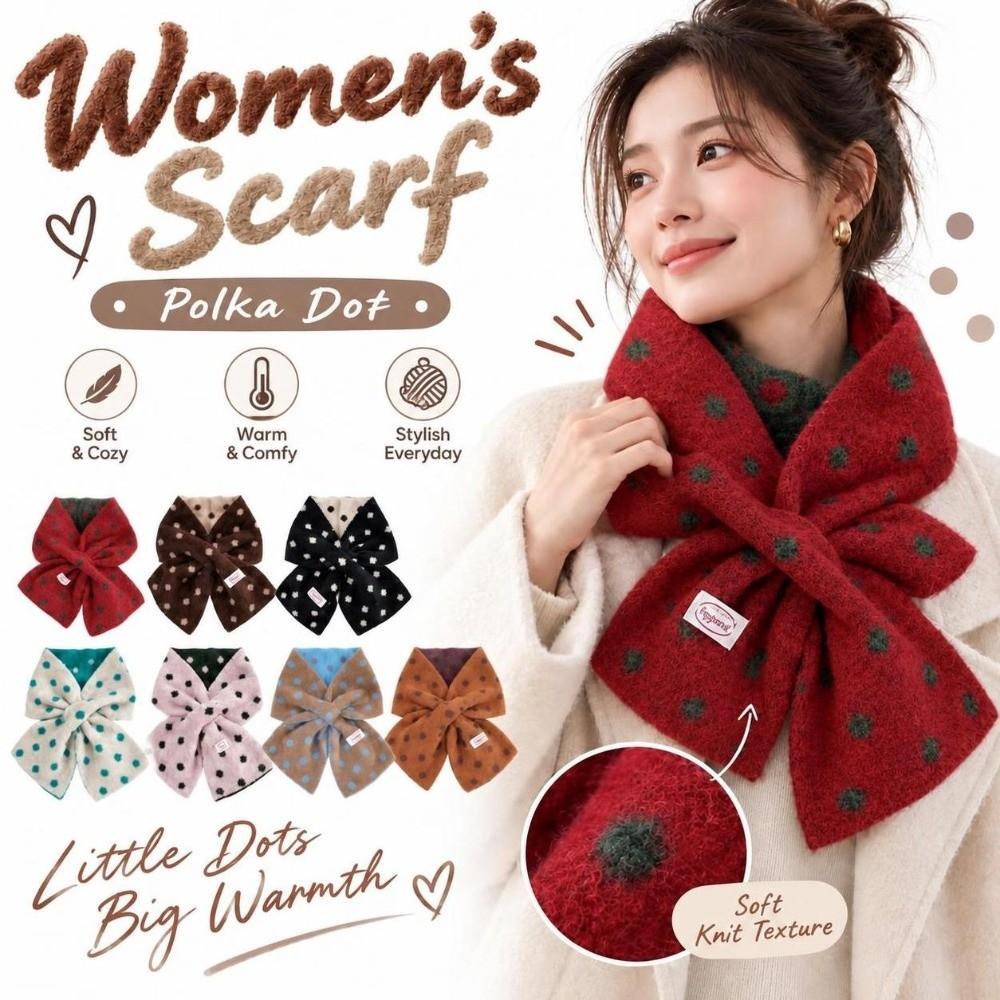 Cross Knitted Scarf Polka Dot Neck Warmer Scarf Gifts Neck Scarf for Women