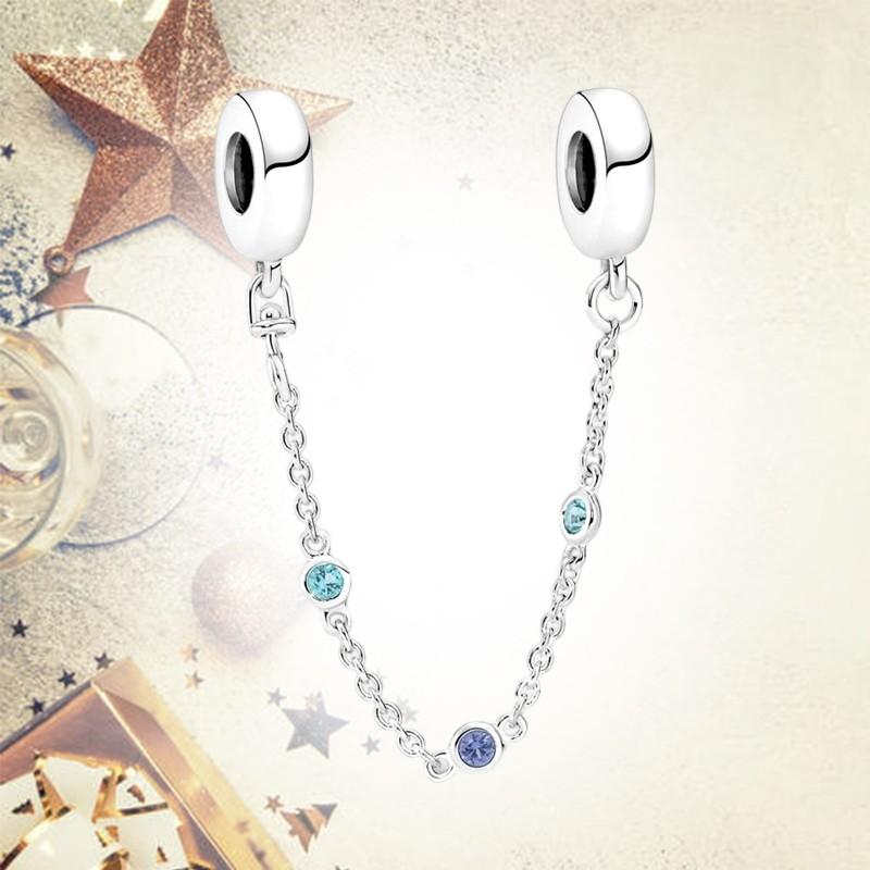 Sparkling Safety Chain Collection Charm Bead Charms Triple Clear Stone Safety Chain Safety Chain Clip Compatible With Authentic Bracelets Do It Yourse