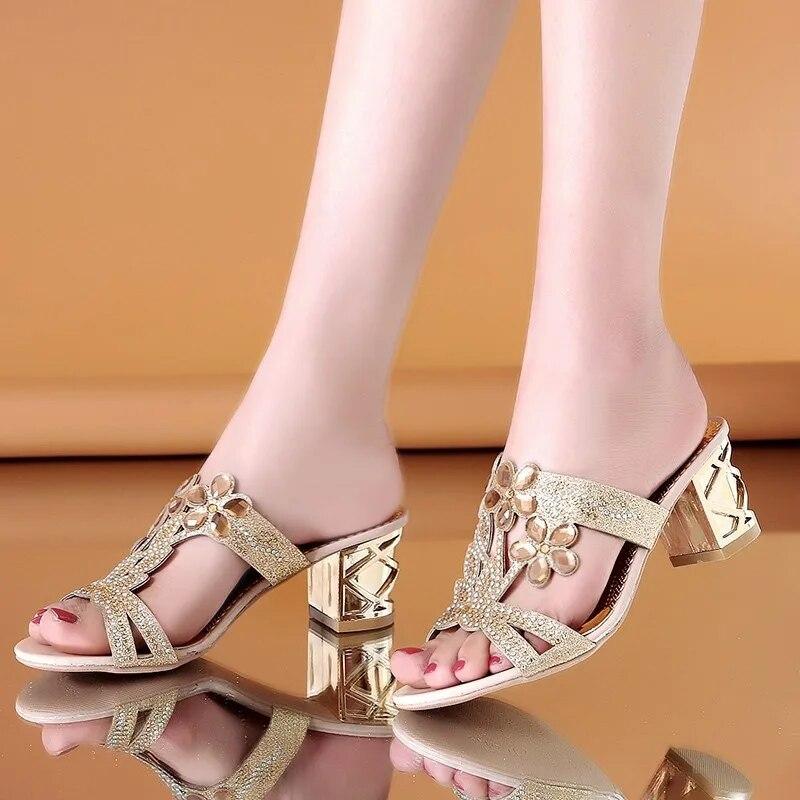 Summer Crystal High Heels Slippers Shoes Women Open Toe Sandals Shoes 2024 Luxury New Flip Flops Slingback Fashion Mujer Slides