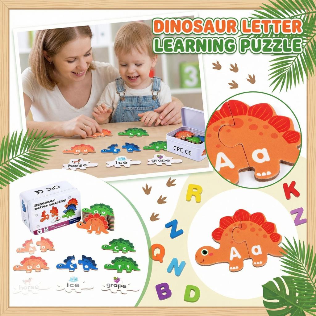 Dinosaur Letter Matching Puzzle, Children's Puzzle Toy For Recognizing And Spelling Words Of Different Sizes Of Letters
