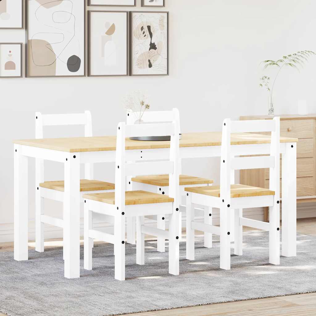 5 Piece Dining Set PANAMA White Solid Pine Wood