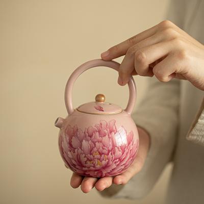 Keramická konvice na čaj Jingdezhen s pivoňkou, příslušenství kung-fu čajové soupravy, ucpaná konvice na čaj