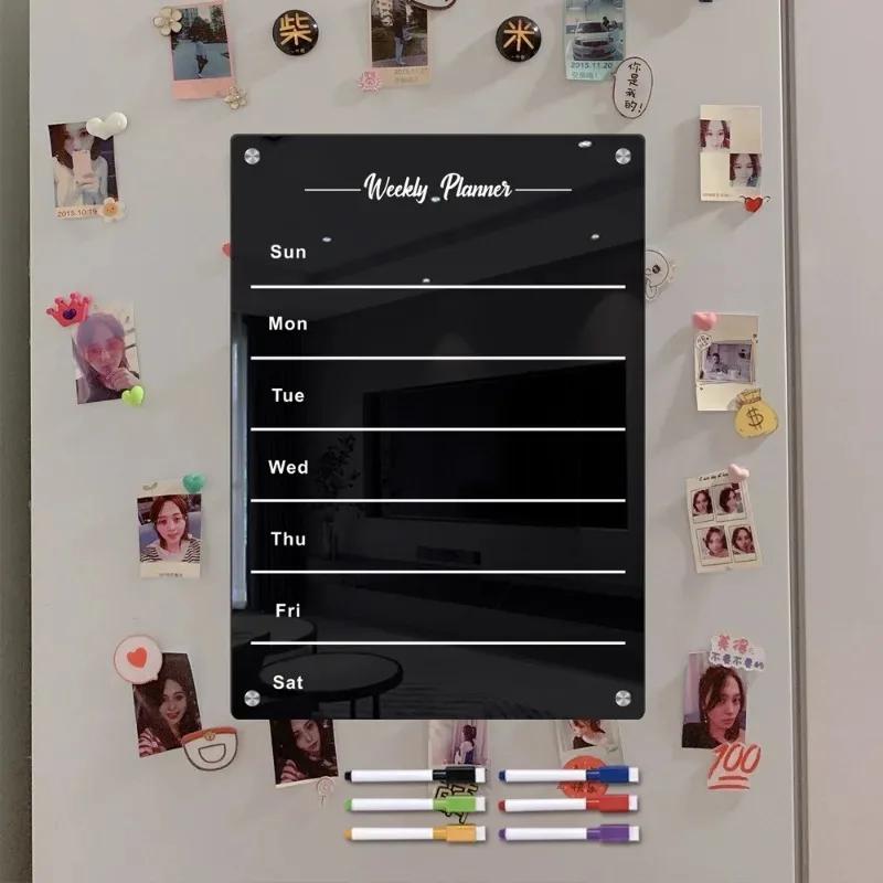 Magnetische Kühlschrankkalendertafel Klares Acryl Wochenplaner Magnetisches Whiteboard Transparente Kühlschrank-Schwarze Tafel Nachricht Menü