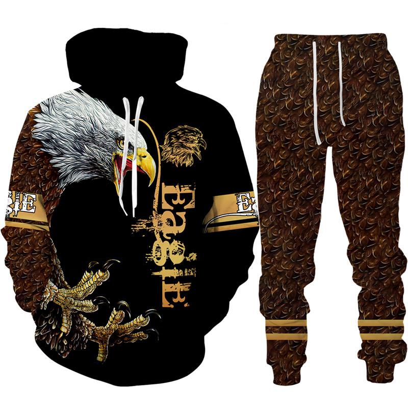 Raffreddare bandiera USA Aquila 3D stampato felpa con cappuccio/vestito uomo donna felpe + pantaloni della tuta Outfit Set Jogger moda Hip Hop streetwear vestiti